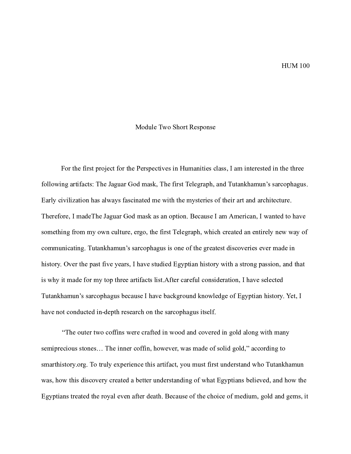Preview image for HUM 100 Module Two Short Response|    HUM 100  Module Two Short Response             F
